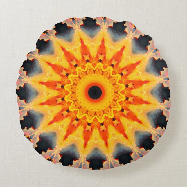 Almofada Redonda Orange Intricate Mandala (Frente)