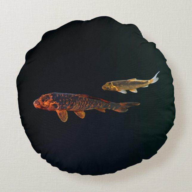 Almofada Redonda Orange Koi e Dourado Koi (Verso)