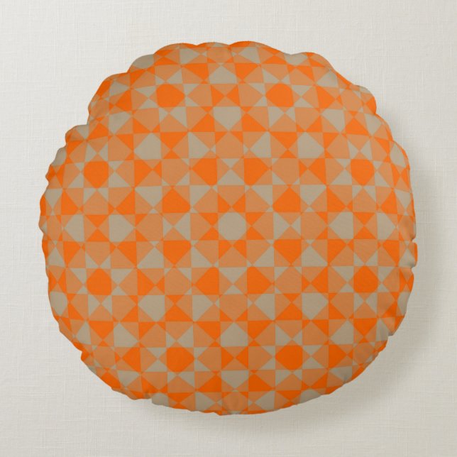 Almofada Redonda Orange Taupe Checker Diamond Plaid Pattern (Frente)