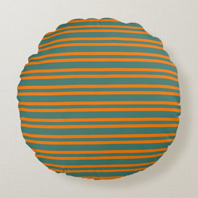 Almofada Redonda Orange Teal Stripes Seamless Pattern (Frente)