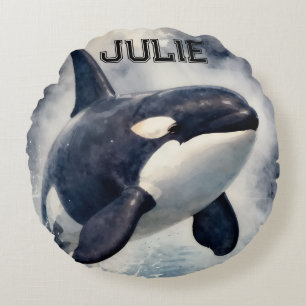 Almofada Redonda Orca Ondas tempestuosas, Personalizado