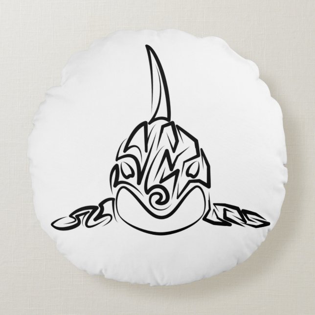 Almofada Redonda Orca Tribal Negra (Frente)