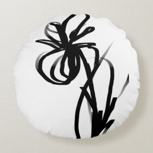 Almofada Redonda Orchid Blanc: Abstrato branco e preto