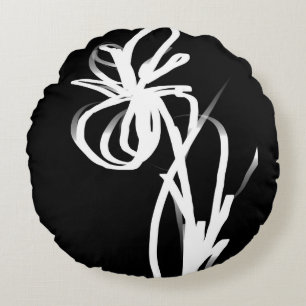Almofada Redonda Orchid Noir: Abstrato preto e branco