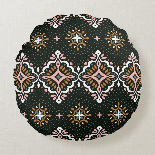 Almofada Redonda Oriental Damask: Talavera Vintage Elegance (Frente)
