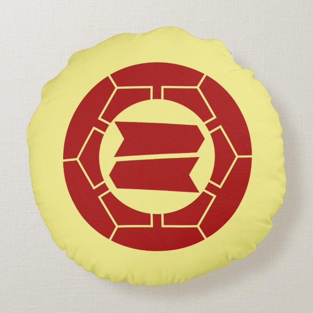 Almofada Redonda Oriental Red Light Yellow Japan Hattori Kamon Art (Verso)