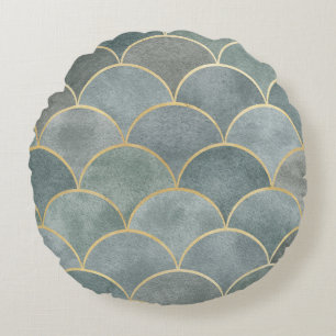 Almofada Redonda Oriental Watercolor: Textura Ornamental De Luxo.