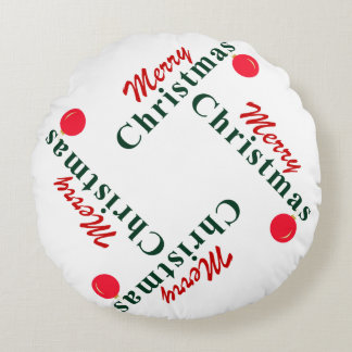 Almofada Redonda Ornament Elegante Vermelho Elegante de Natal Feliz