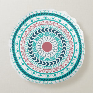 Almofada Redonda Ornamentado Floral Mandala Travesseiro Geométrico