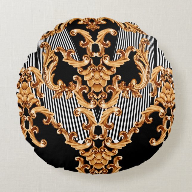 Almofada Redonda ornamento barroco ouro (Frente)