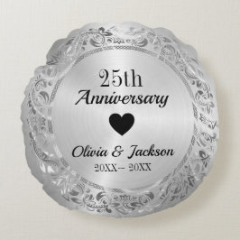 Almofada Redonda Ornamento Floral de Prata