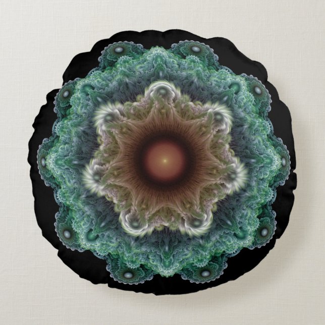 Almofada Redonda Ornamento fractal extravagante (Frente)