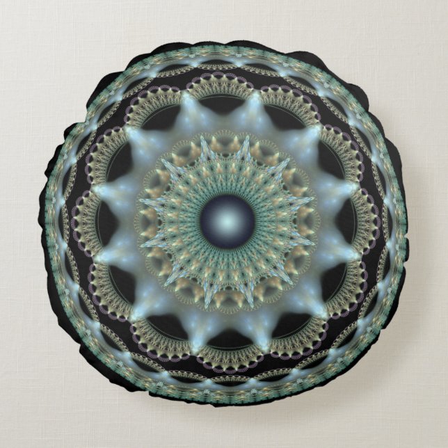 Almofada Redonda Ornamento redondo fractal de estrela brilhante (Frente)