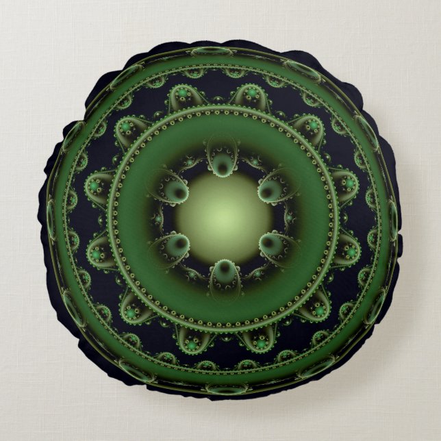 Almofada Redonda ornamento verde redondo oriental (Frente)