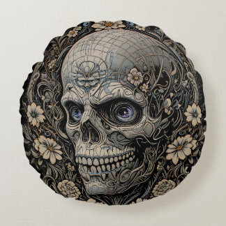 Almofada Redonda Ornate Floral Skull Victorian Gothic Art Nouveau 