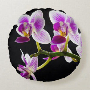 Almofada Redonda Orquídea branca e roxa