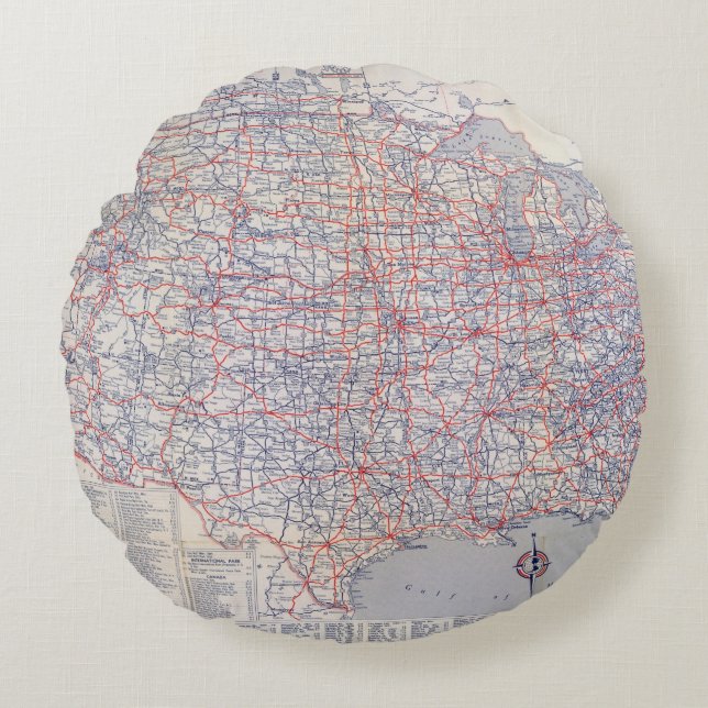 Almofada Redonda Os Estados Unidos do mapa de estradas (Frente)