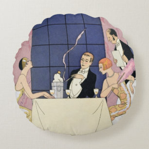 Almofada Redonda Os Gourmands, 1920-30 (impressão do pochoir)