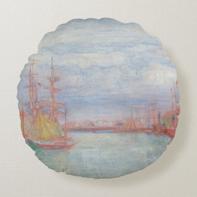 Almofada Redonda Ostend Harbor por James Ensor (1900) (Frente)