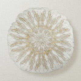 Almofada Redonda Ouro branco de sunburst mandala estilo orgânico