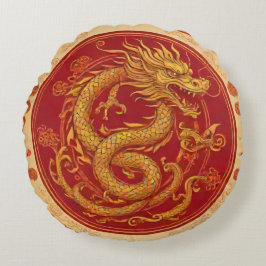 Almofada Redonda Ouro Dragão Chinês novo ano Travesseiro redondo