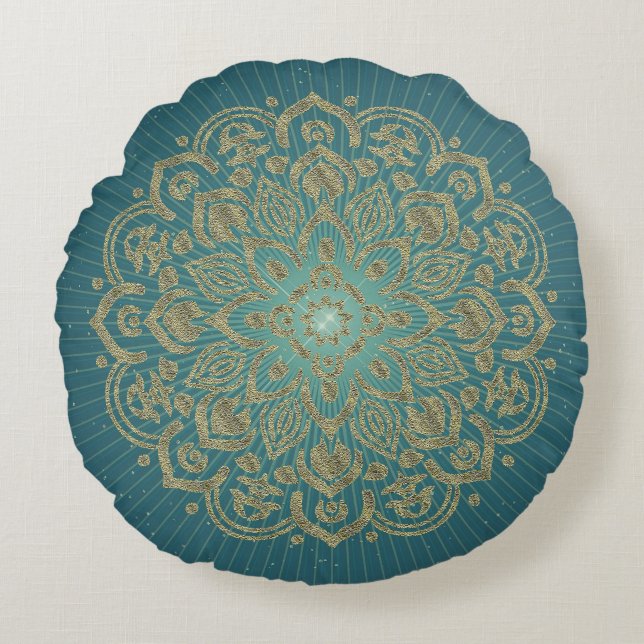 Almofada Redonda OURO MANDALA Rosette - Travesseiro (Frente)