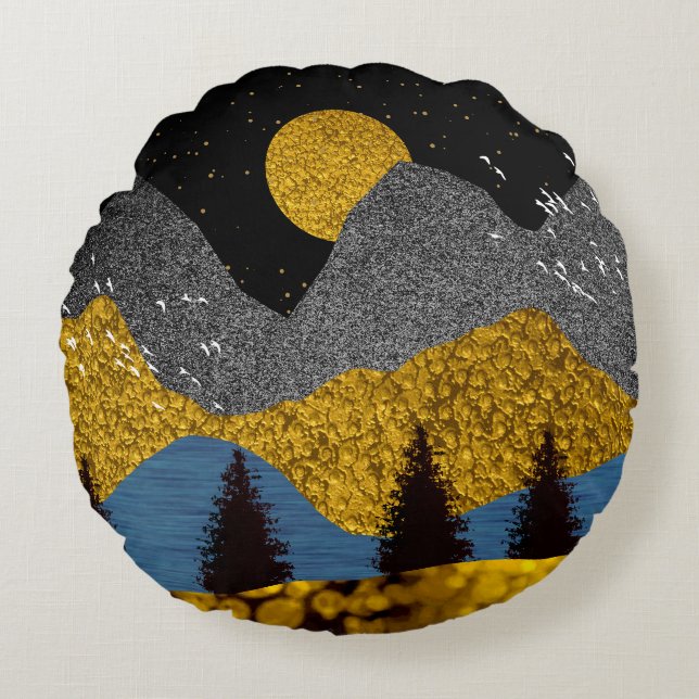 Almofada Redonda Ouro Noite Travesseiro decorativo (Frente)