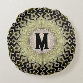 Almofada Redonda Ouro Preto Tribal Glam Nome Personalizado Monogram