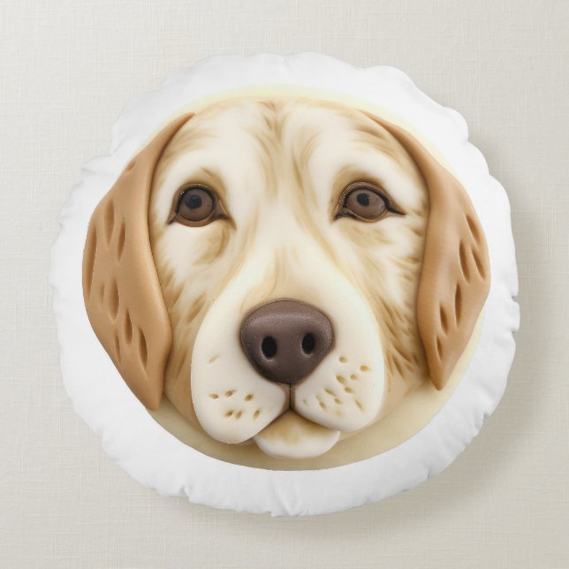 Almofada Redonda Ouro Retriever Dog 3D Inspirado (Frente)