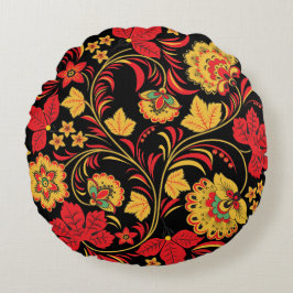 Almofada Redonda Outono Hohloma do bordo