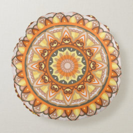 Almofada Redonda Outono Mandala Aconchegante Boho Outono Laranja