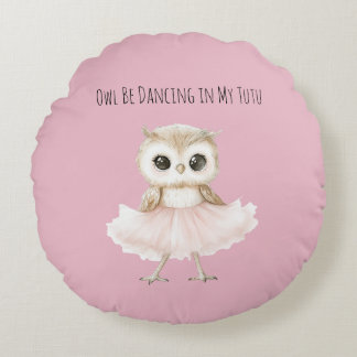 Almofada Redonda Owl Dancing Pink Tutu Ballerina