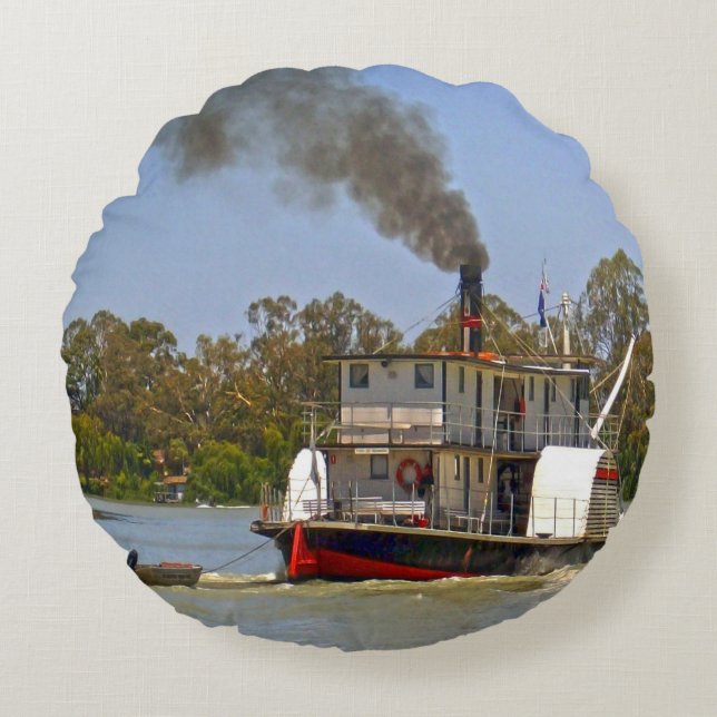 Almofada Redonda Paddle Navio a vapor River Murray Austrália, (Frente)