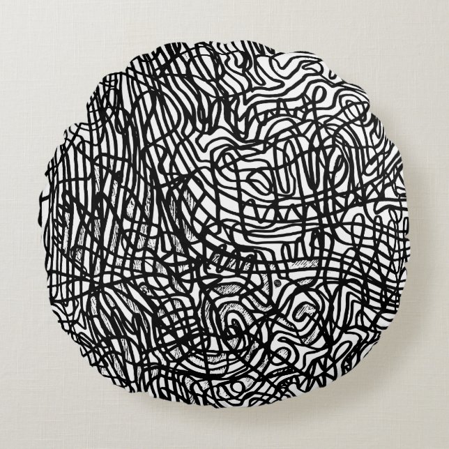 Almofada Redonda Padrão abstrato preto e branco (Frente)