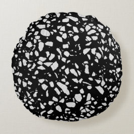 Almofada Redonda Padrão abstrato Terrazzo Mosaico preto e branco
