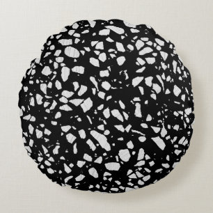 Almofada Redonda Padrão abstrato Terrazzo Mosaico preto e branco