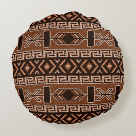 Almofada Redonda Padrão Aztec Preto-Castanho-Design