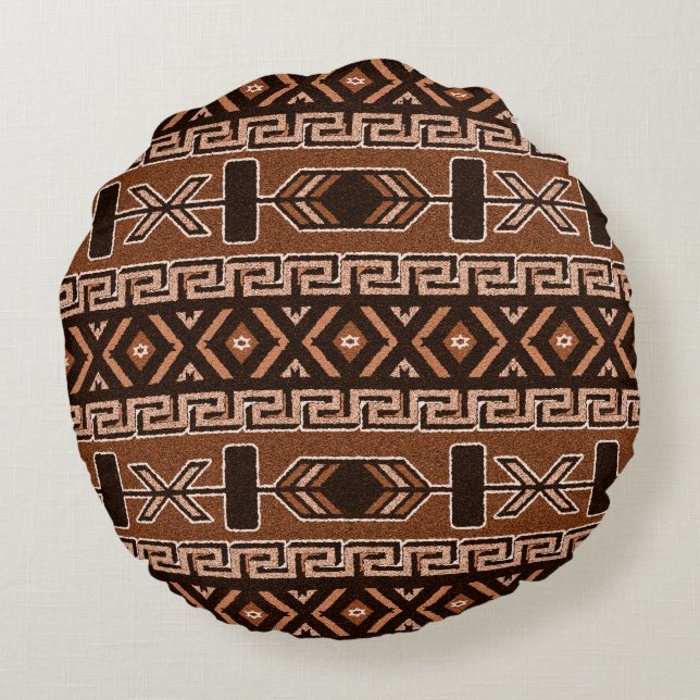 Almofada Redonda Padrão Aztec Preto-Castanho-Design (Verso)