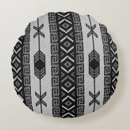 Almofada Redonda Padrão Aztec Preto E Branco, Design Sudoeste