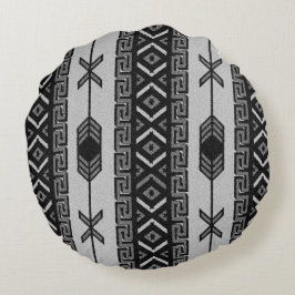 Almofada Redonda Padrão Aztec Preto E Branco, Design Sudoeste