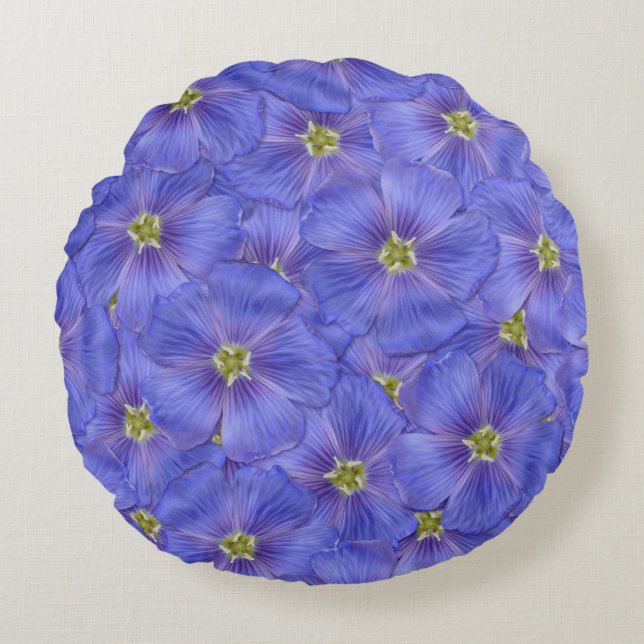 Almofada Redonda Padrão Azul de Linho Invisível (Frente)