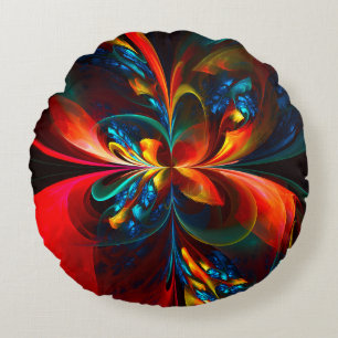 Almofada Redonda Padrão Azul Laranja-Abstrato Floral Moderno #14