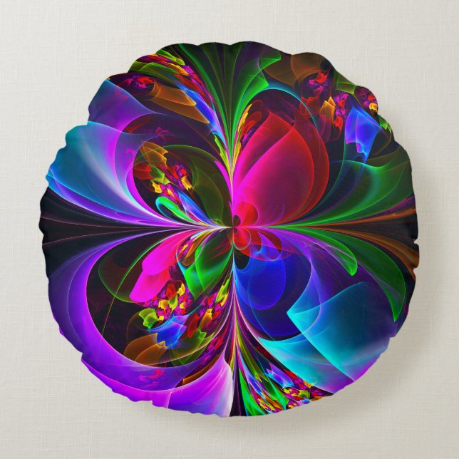 Almofada Redonda Padrão Azul Vermelho Abstrato Floral Moderno #12 (Frente)