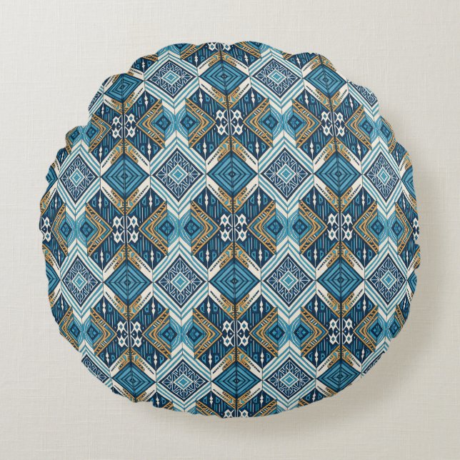 Almofada Redonda Padrão Boho simétrico azul 18583 b xl (Frente)