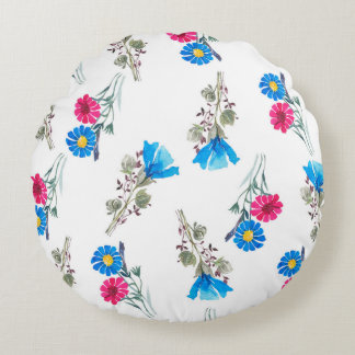 Almofada Redonda Padrão botânico aquoso de primavera rosa claro