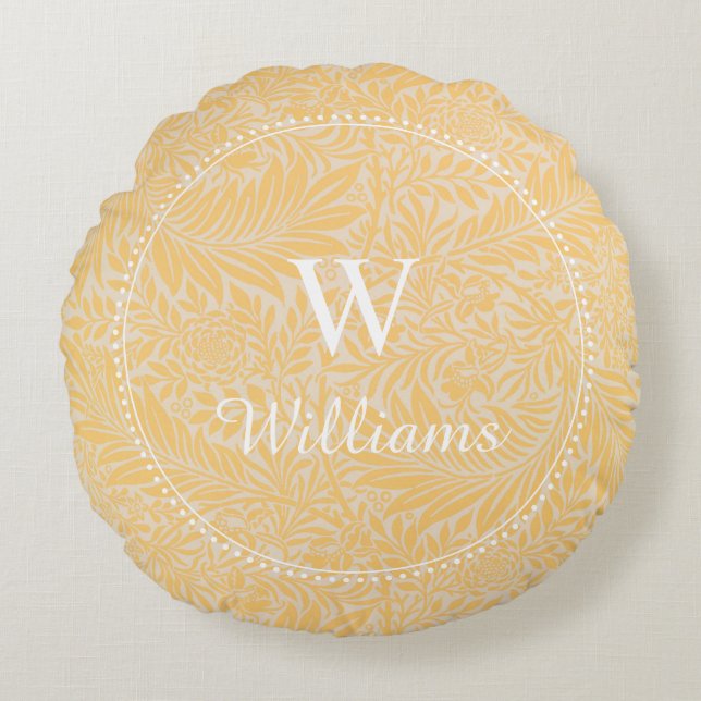 Almofada Redonda Padrão Botânico Dourado Personalizado (Frente)