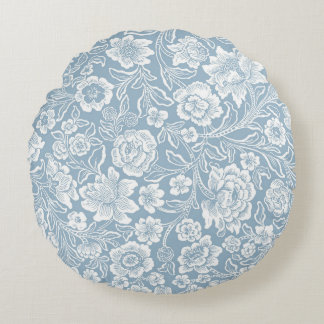 Almofada Redonda Padrão Botânico Floral Branco