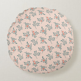 Almofada Redonda Padrão Botânico Floral Rosa-Chá Azul