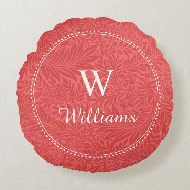 Almofada Redonda Padrão Botânico Vermelho Personalizado (Frente)