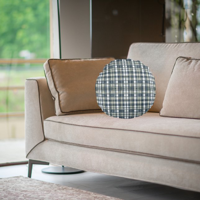 Almofada Redonda Padrão Branco Verde do Sage Azul Denim (Criador carregado)